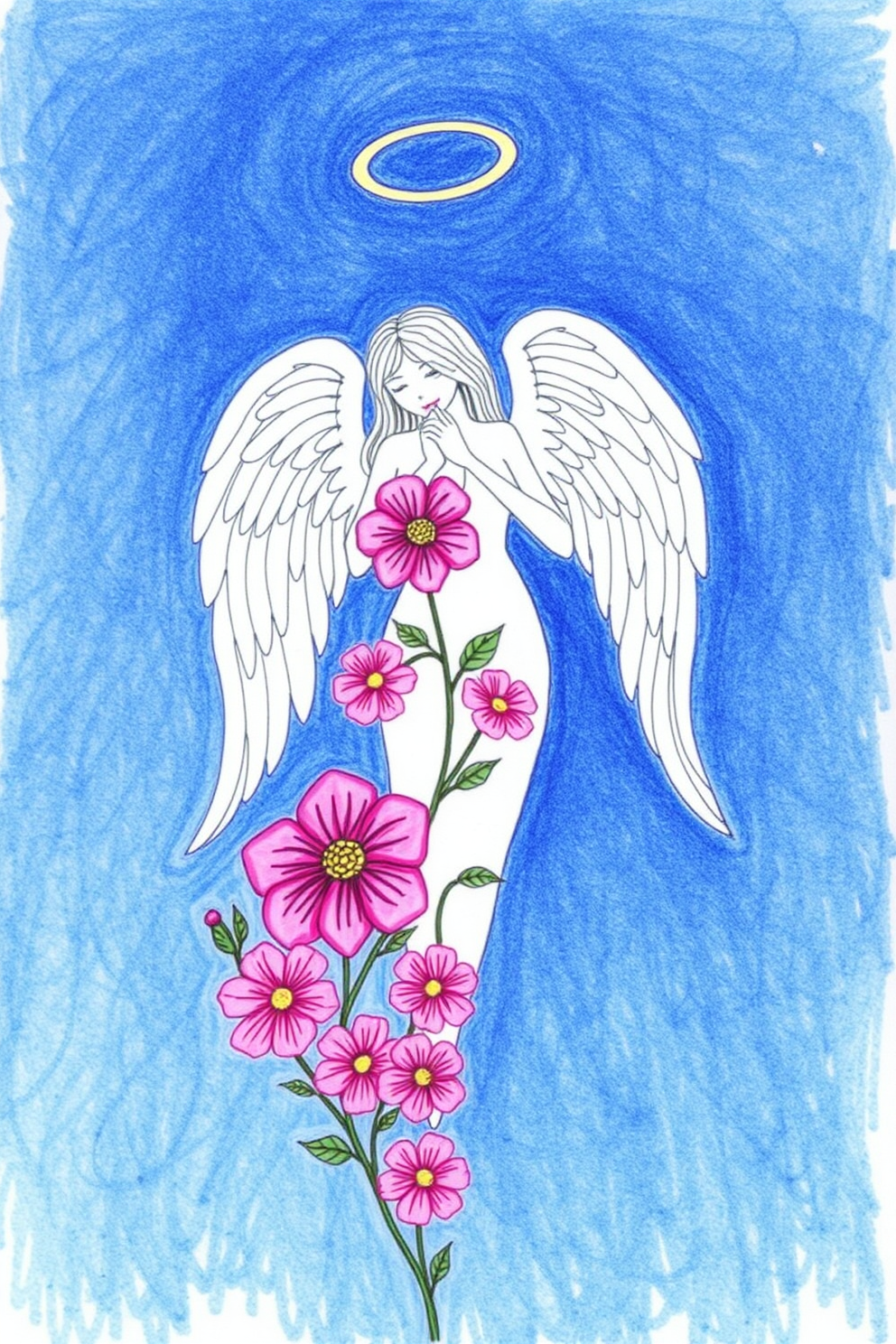 Angel Drawing with Flowers