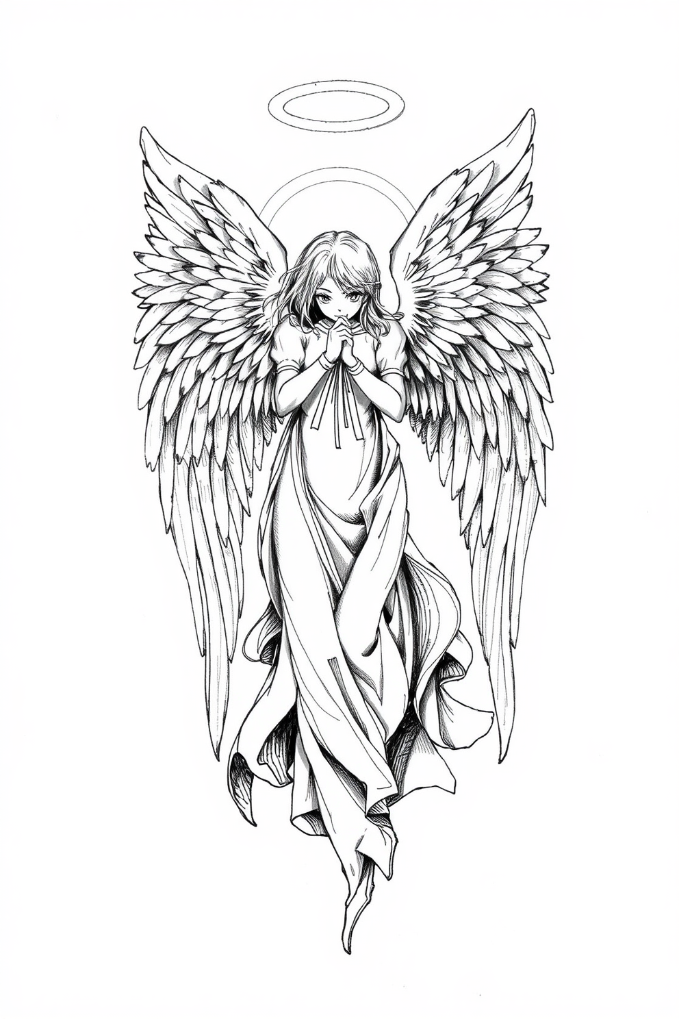 Black and White Angel Drawing