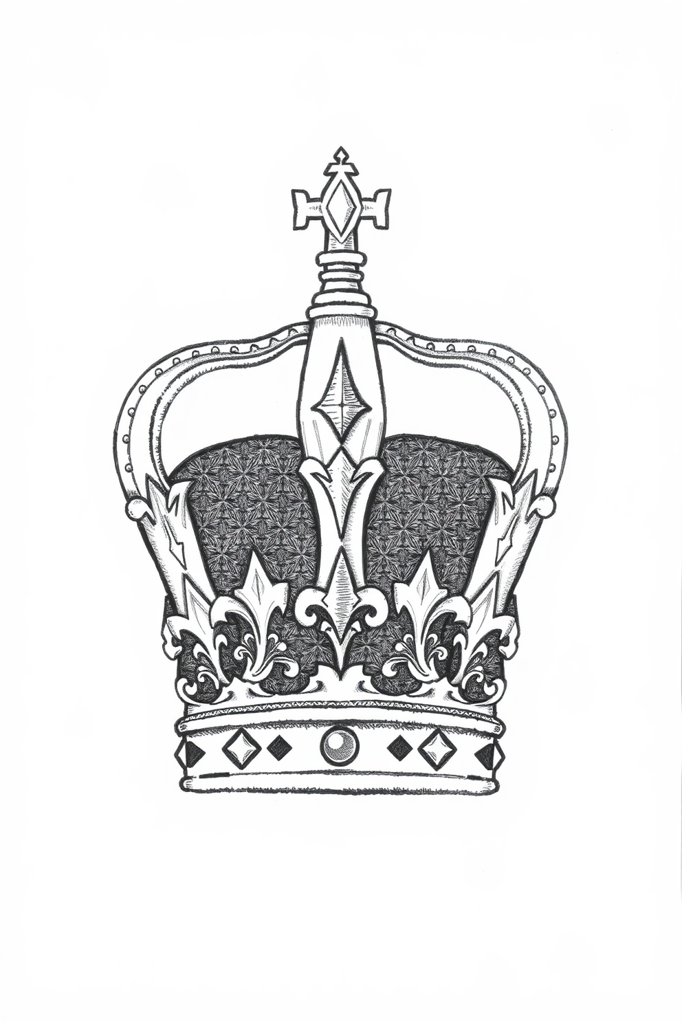 Black and White Crown Drawing