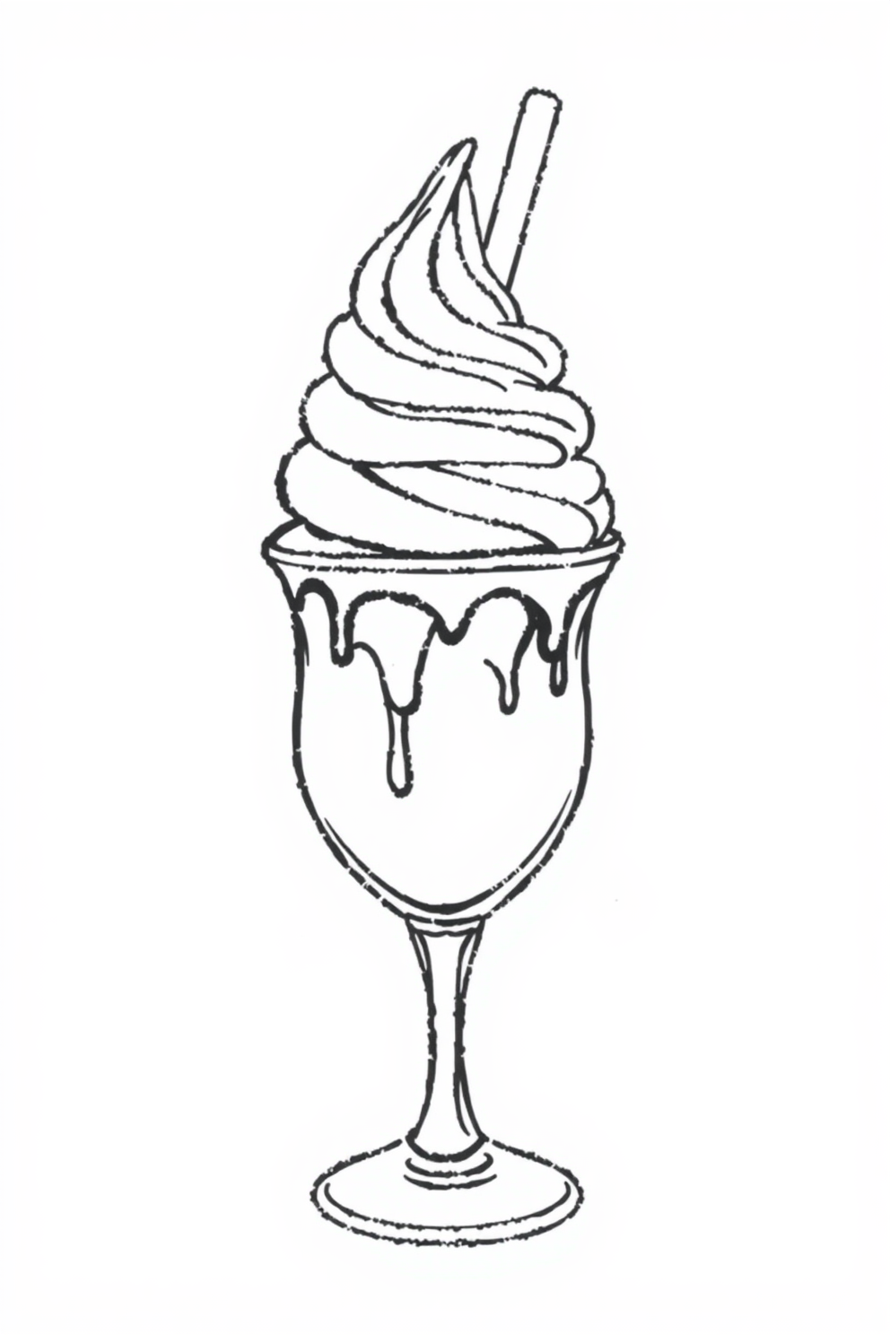 Black and White Ice Cream Sundae Drawing