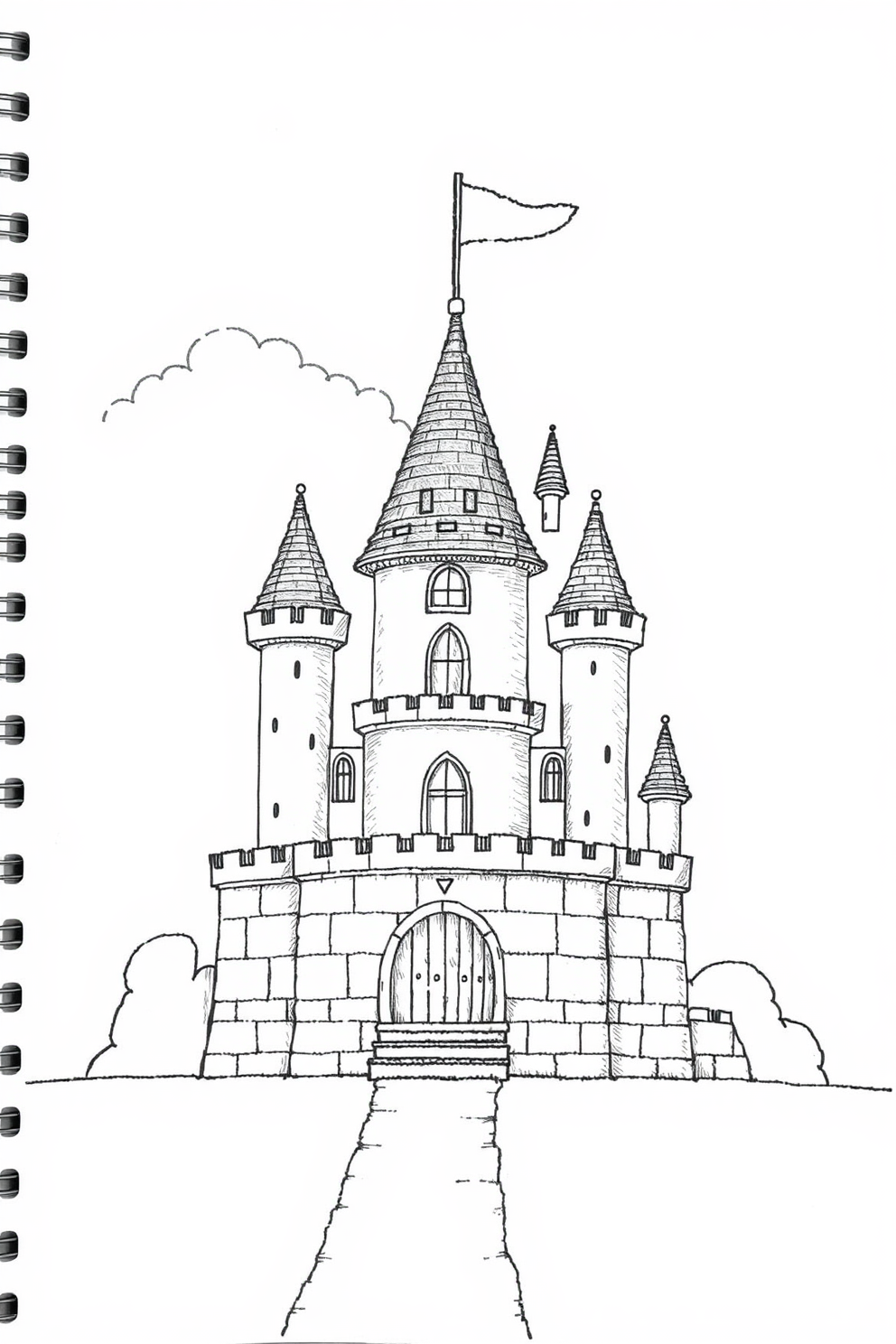 Black and White Mario Castle Drawing