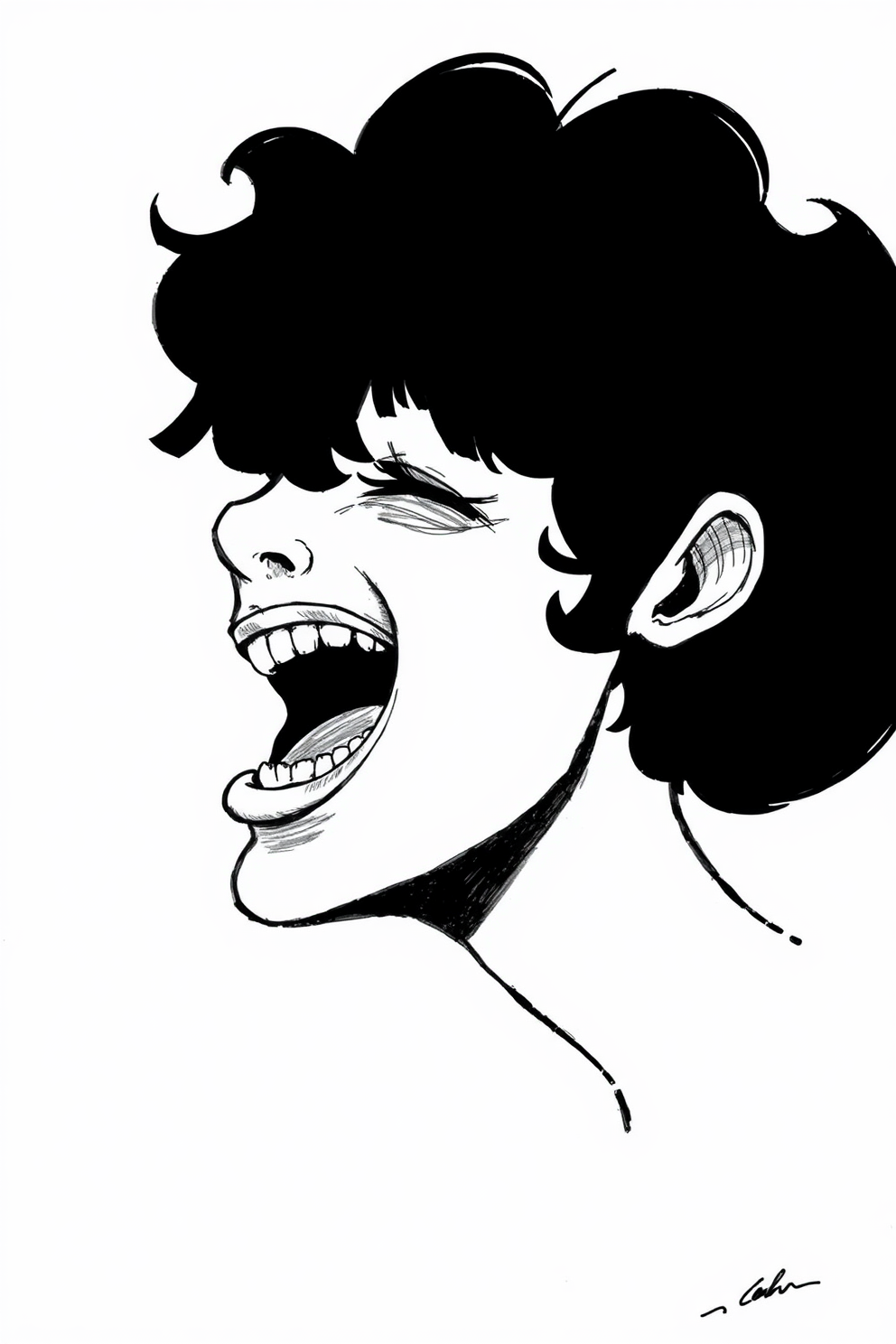 Black and White Mouth Drawing
