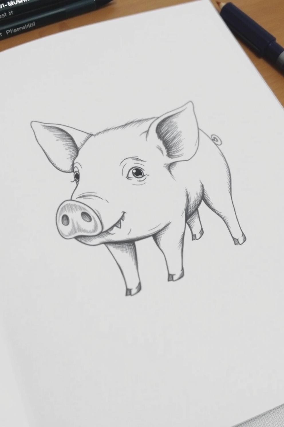 Black and White Pig Sketch Drawing