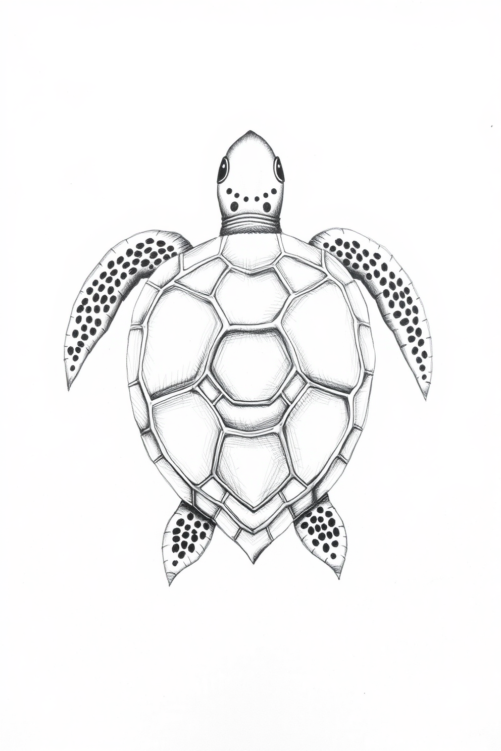 Black and White Sea Turtle Shell Drawing