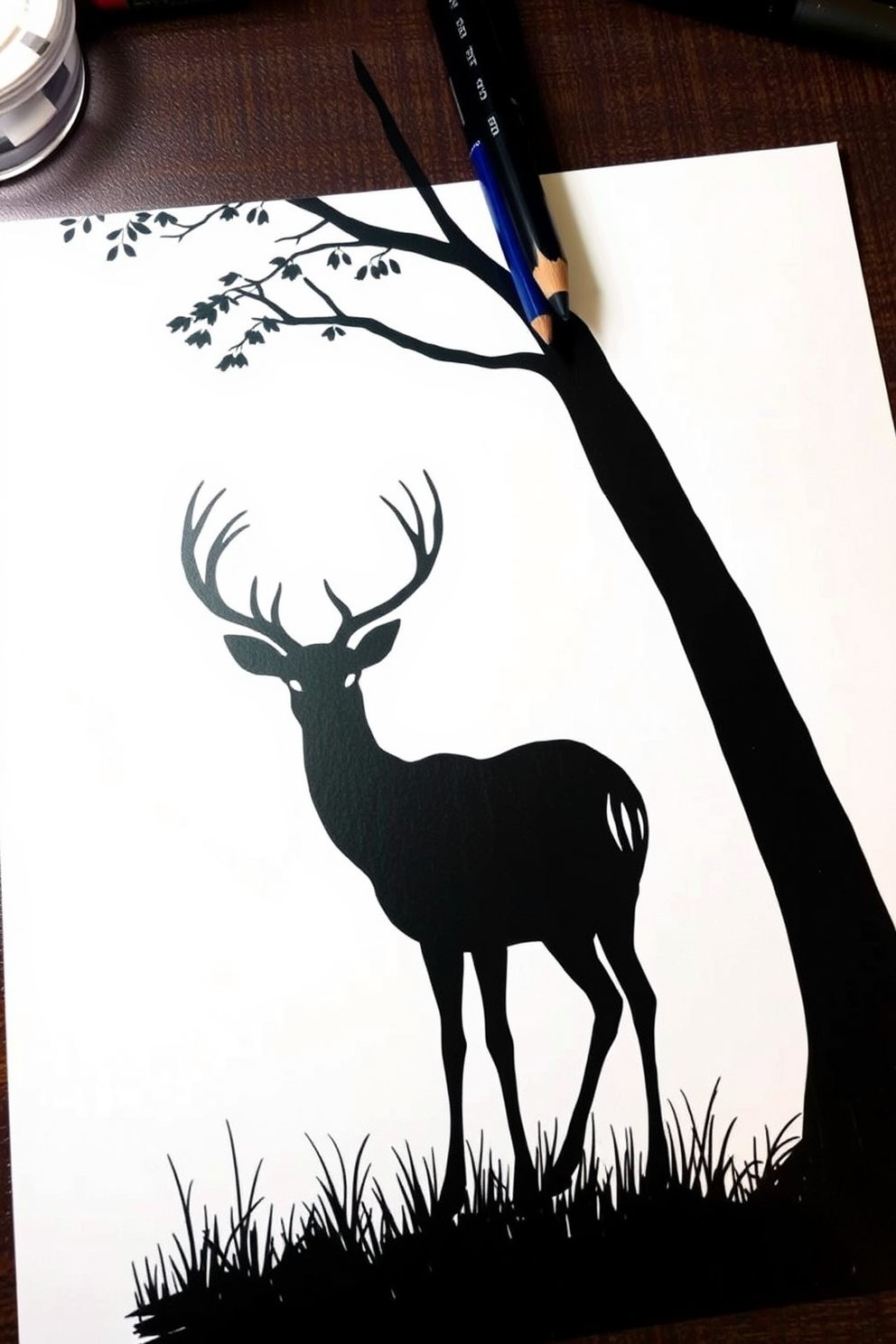 Black and white deer silhouette drawing