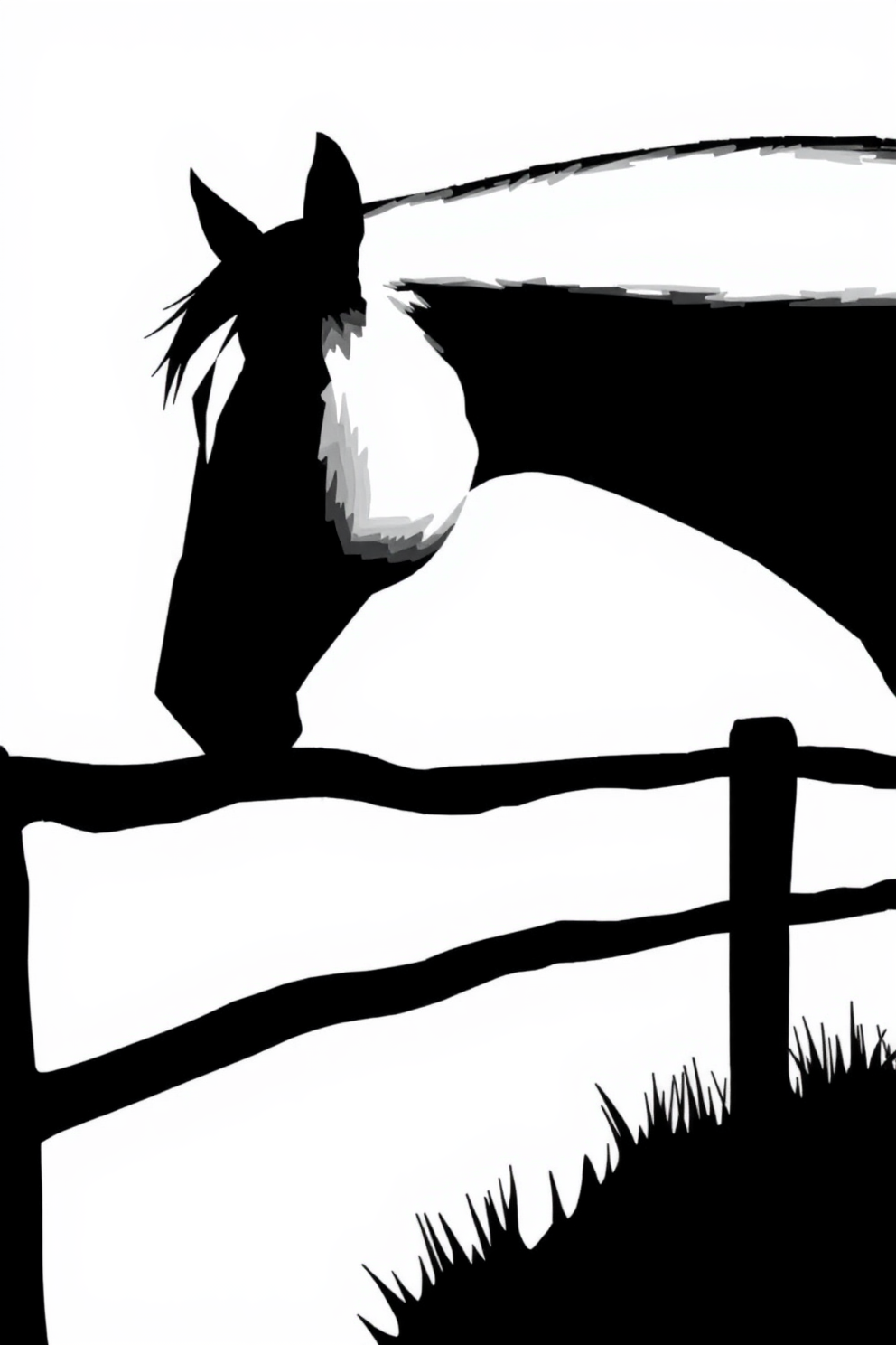 Black and white horse silhouette drawing