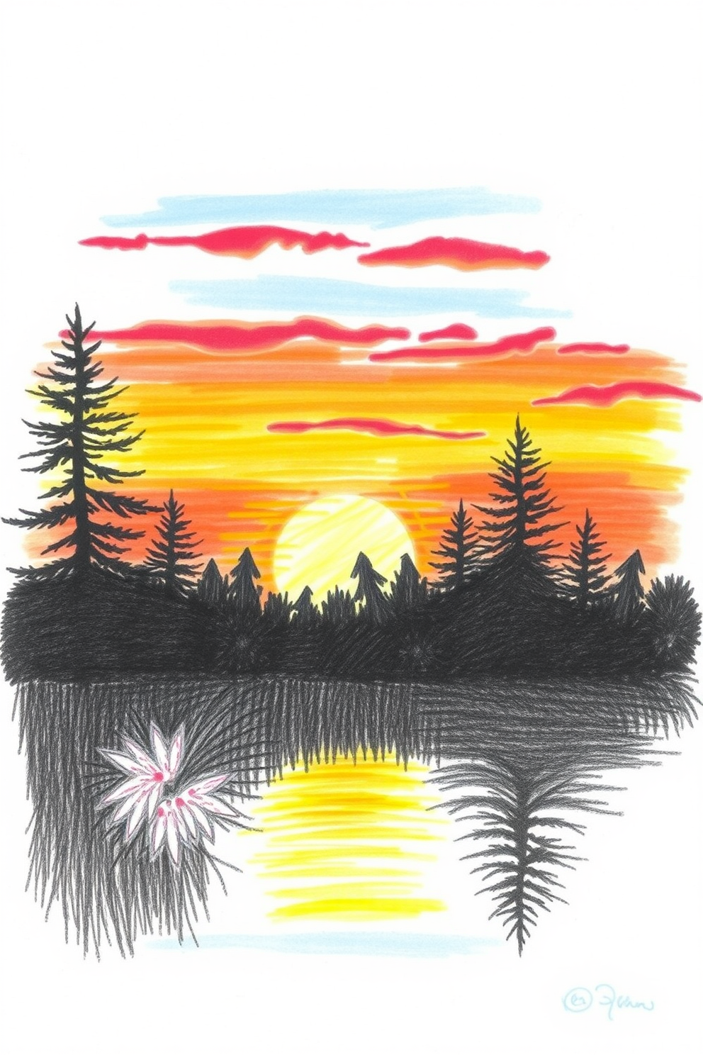 Color Pencil Sunset Drawing