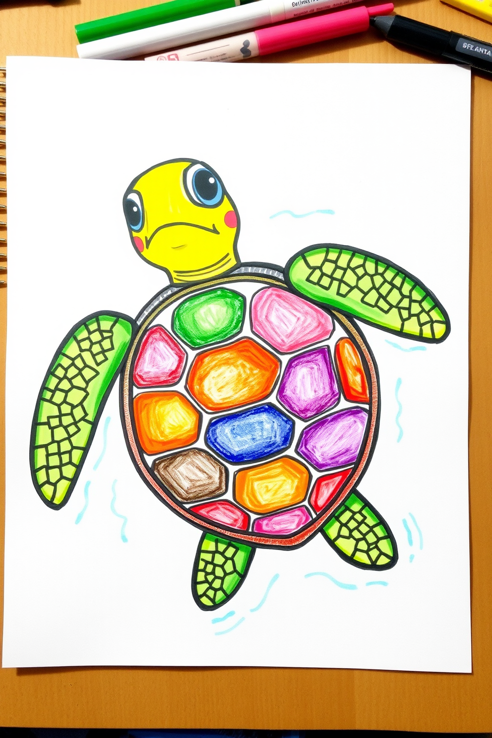 Colorful Cartoon Sea Turtle Drawing