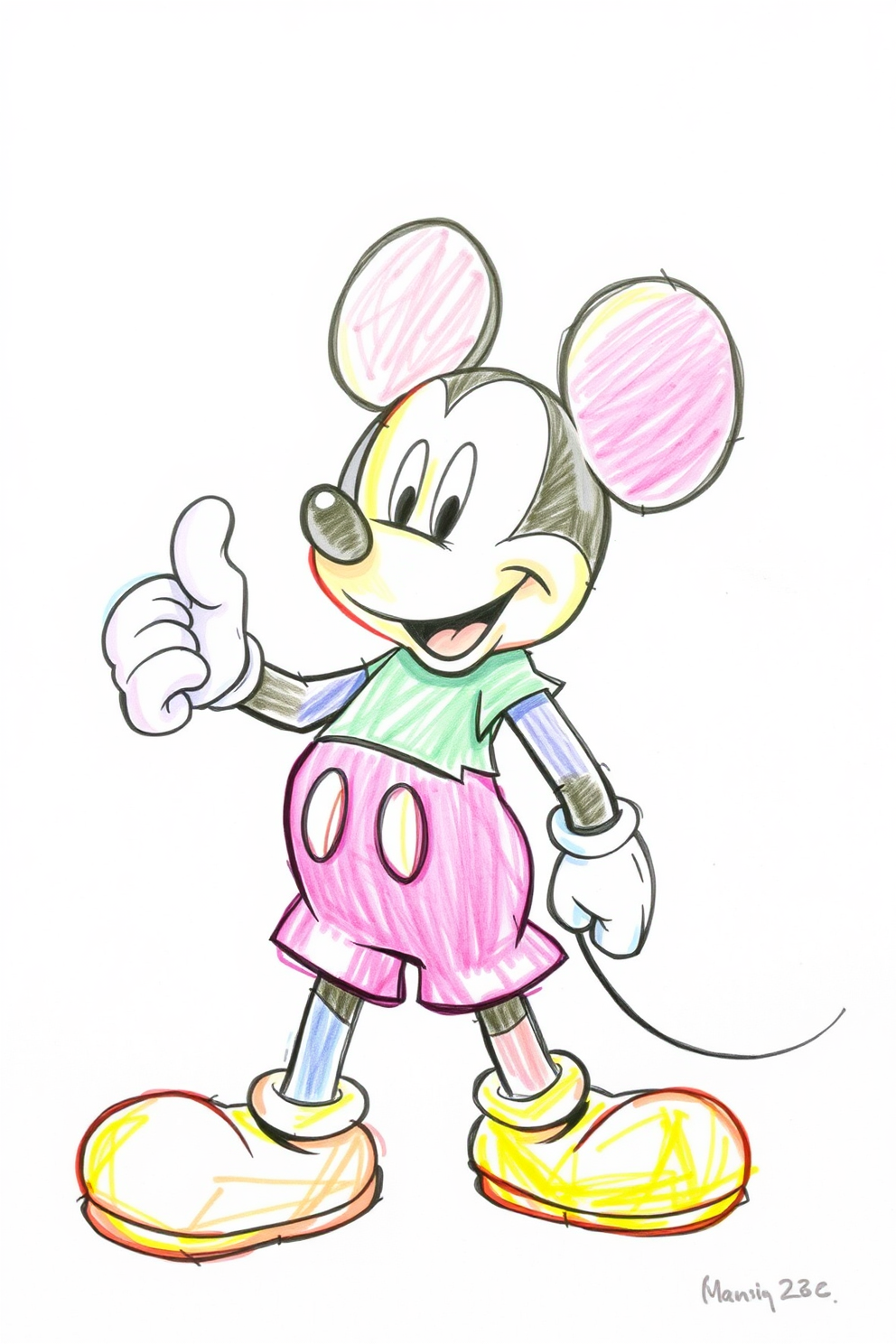 Colorful Mickey Mouse Sketch Drawing