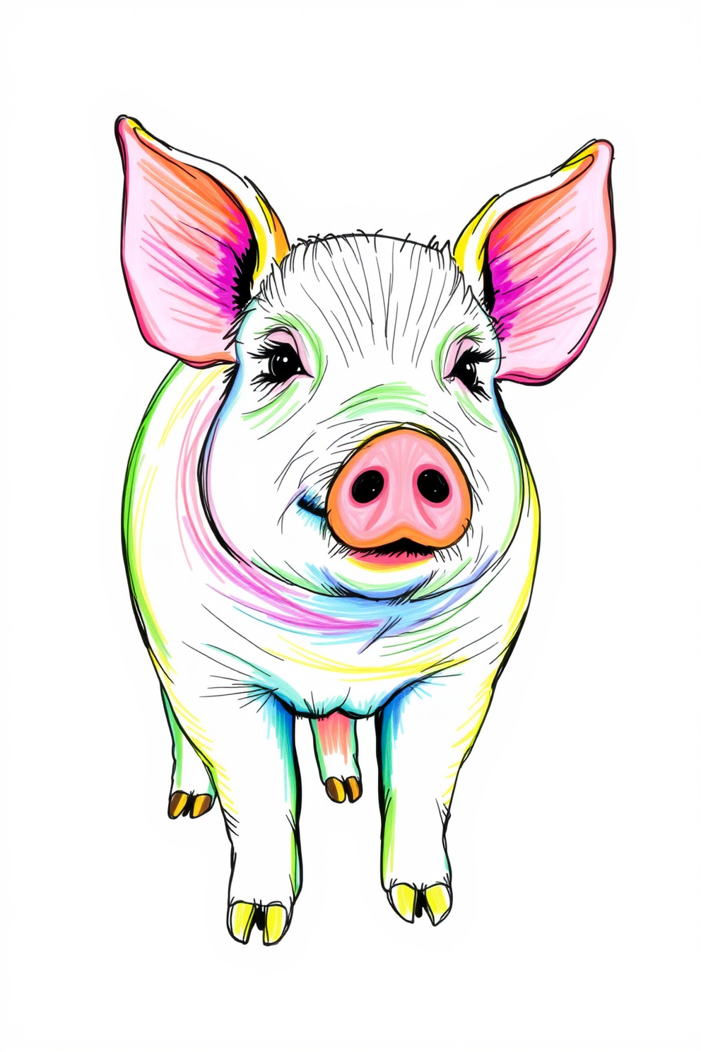 Colorful Pig Doodle Drawing