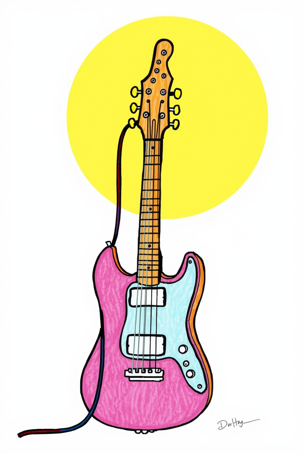 Colorful guitar doodle drawing
