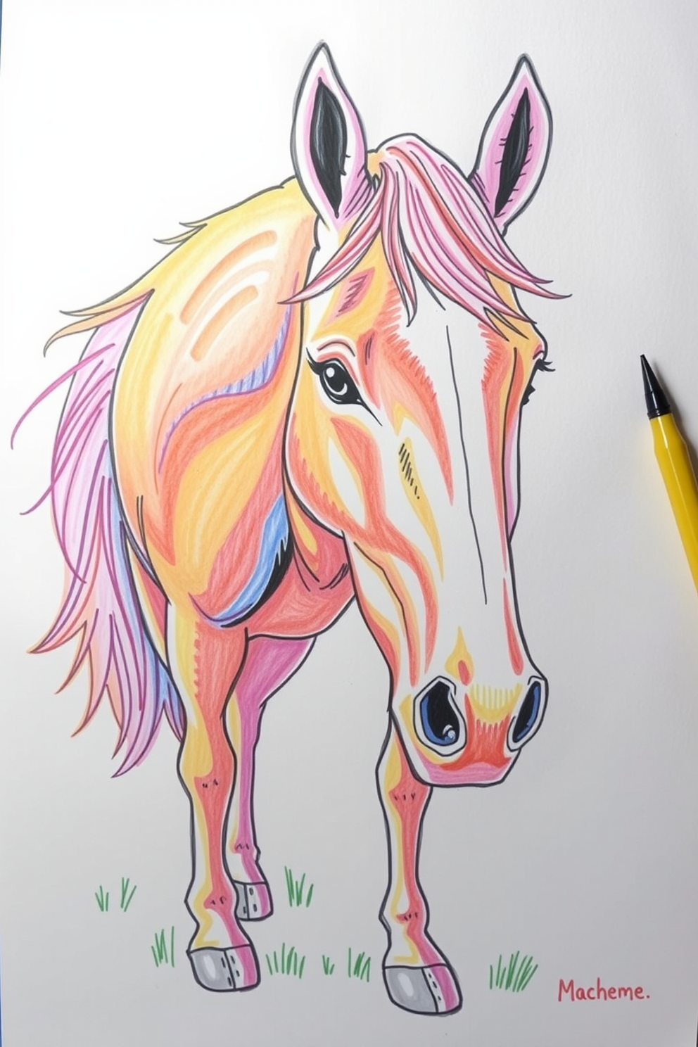 Colorful horse doodle drawing