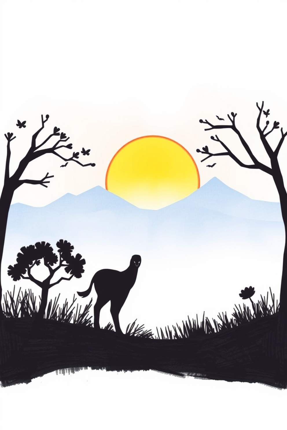 Cute Animal Silhouette at Sunset Drawing