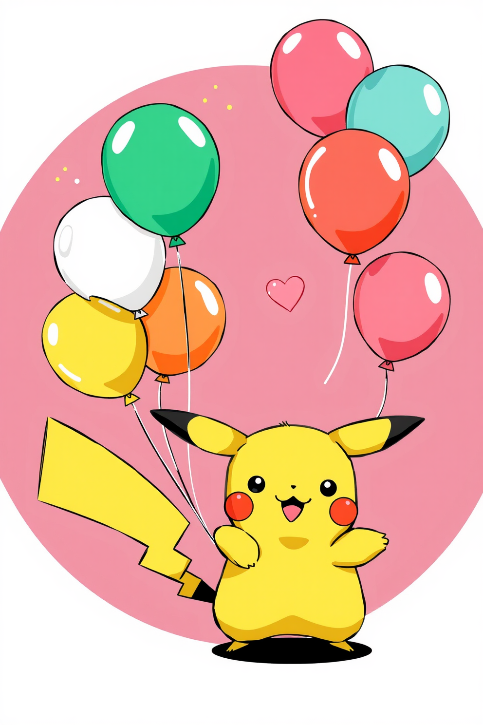 Cute Pikachu with Balloons Drawing