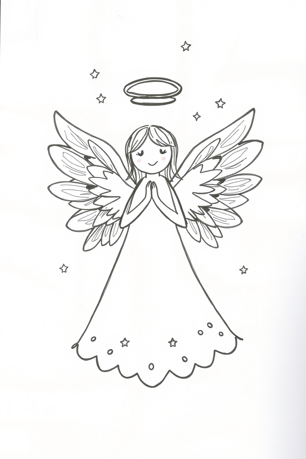 Doodle Angel Drawing with Stars