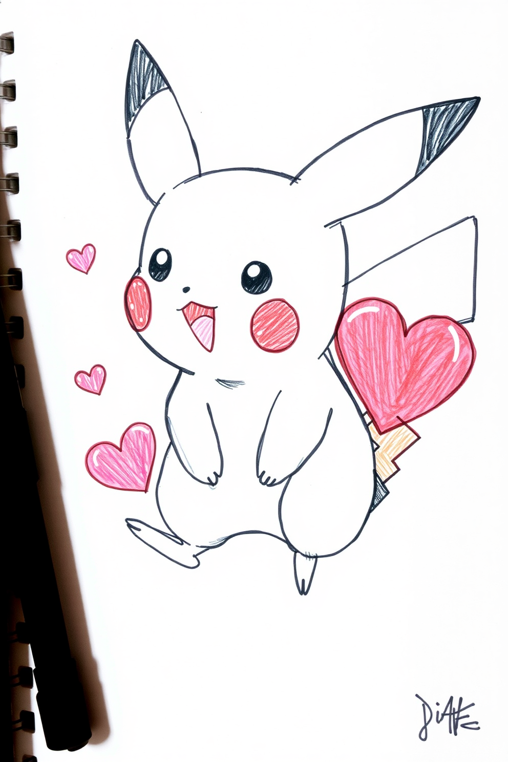 Doodle Pikachu with Hearts Drawing