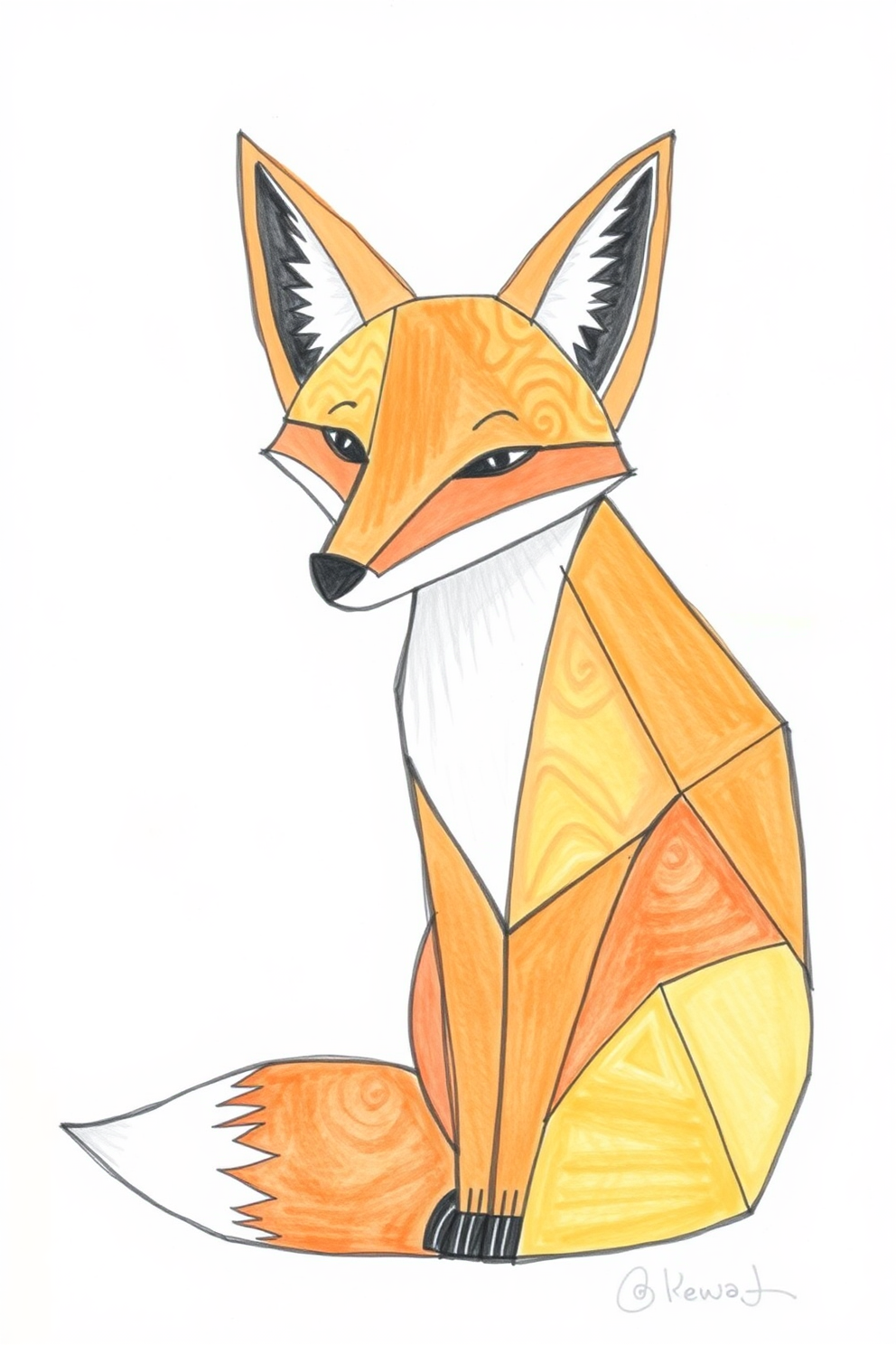 Fox with Geometric Shapes Drawing