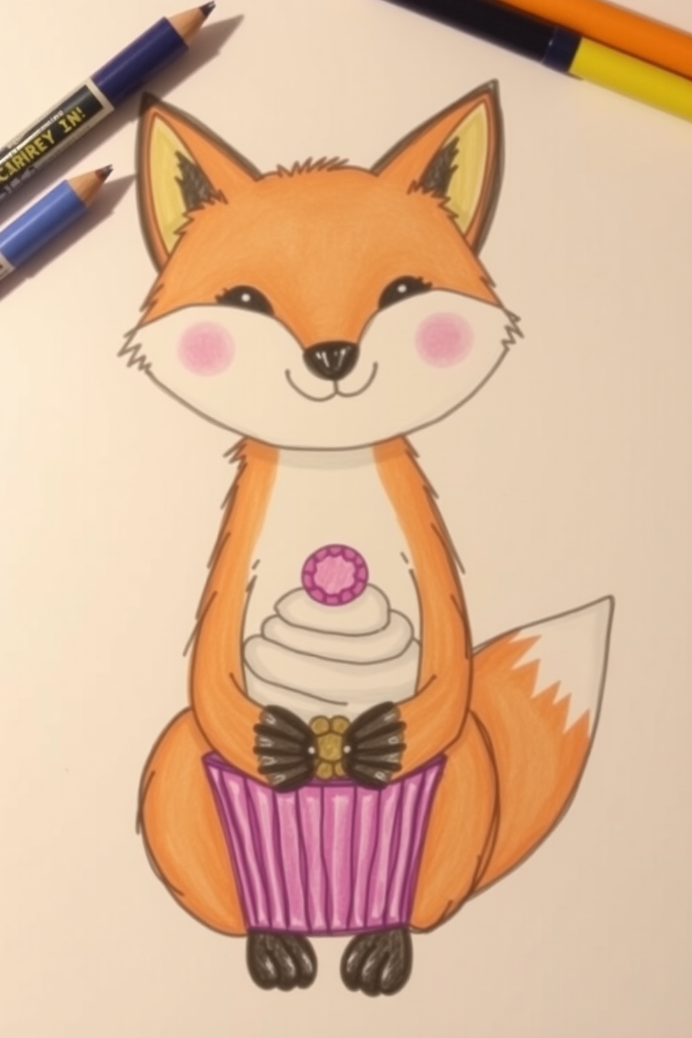 Fox with a Cupcake Drawing