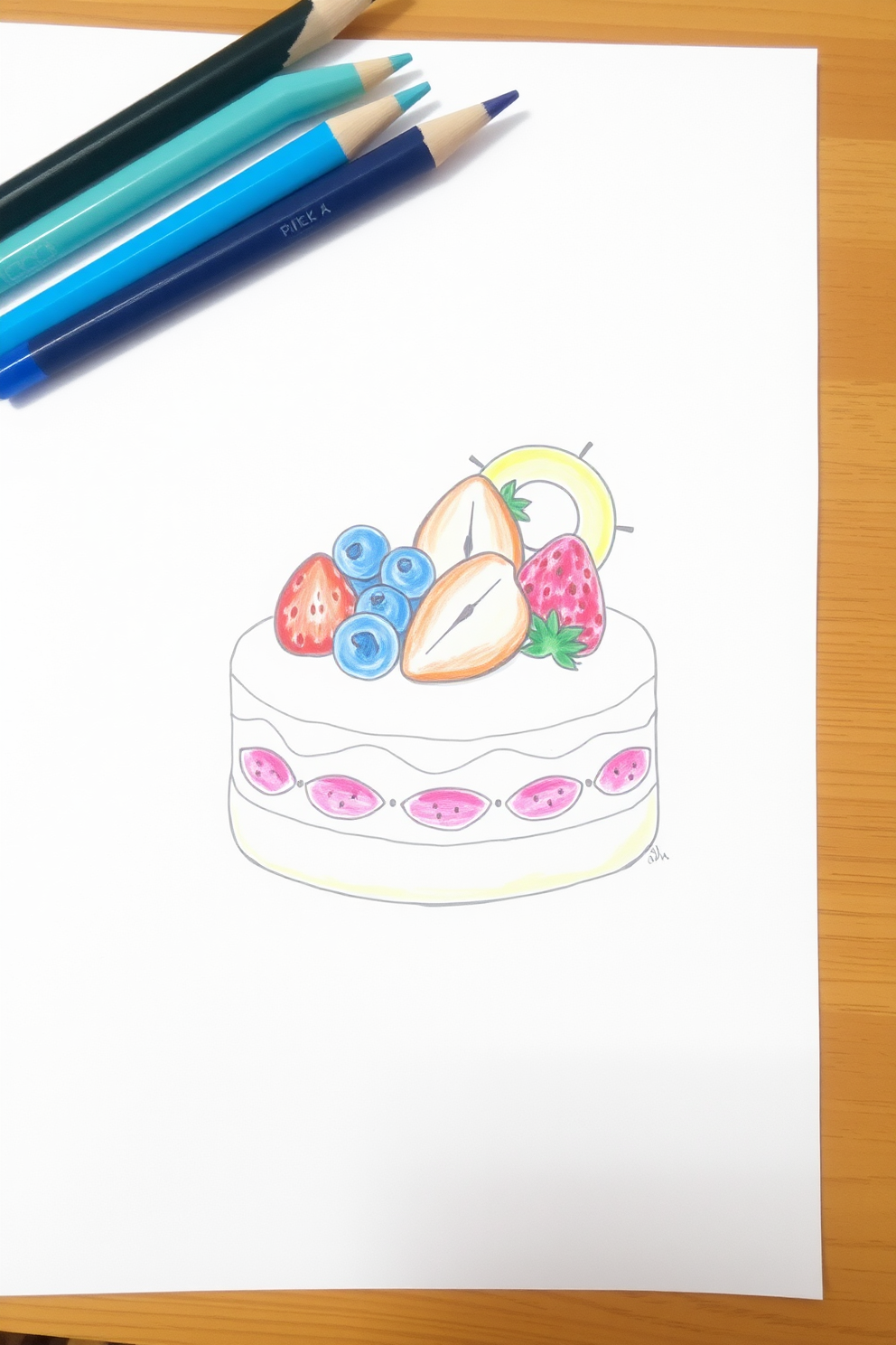 Fruit-topped cake drawing