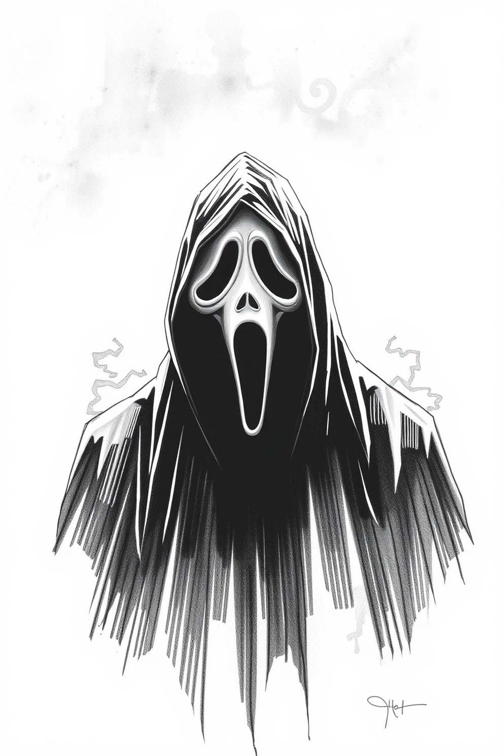 Ghostface black and white drawing