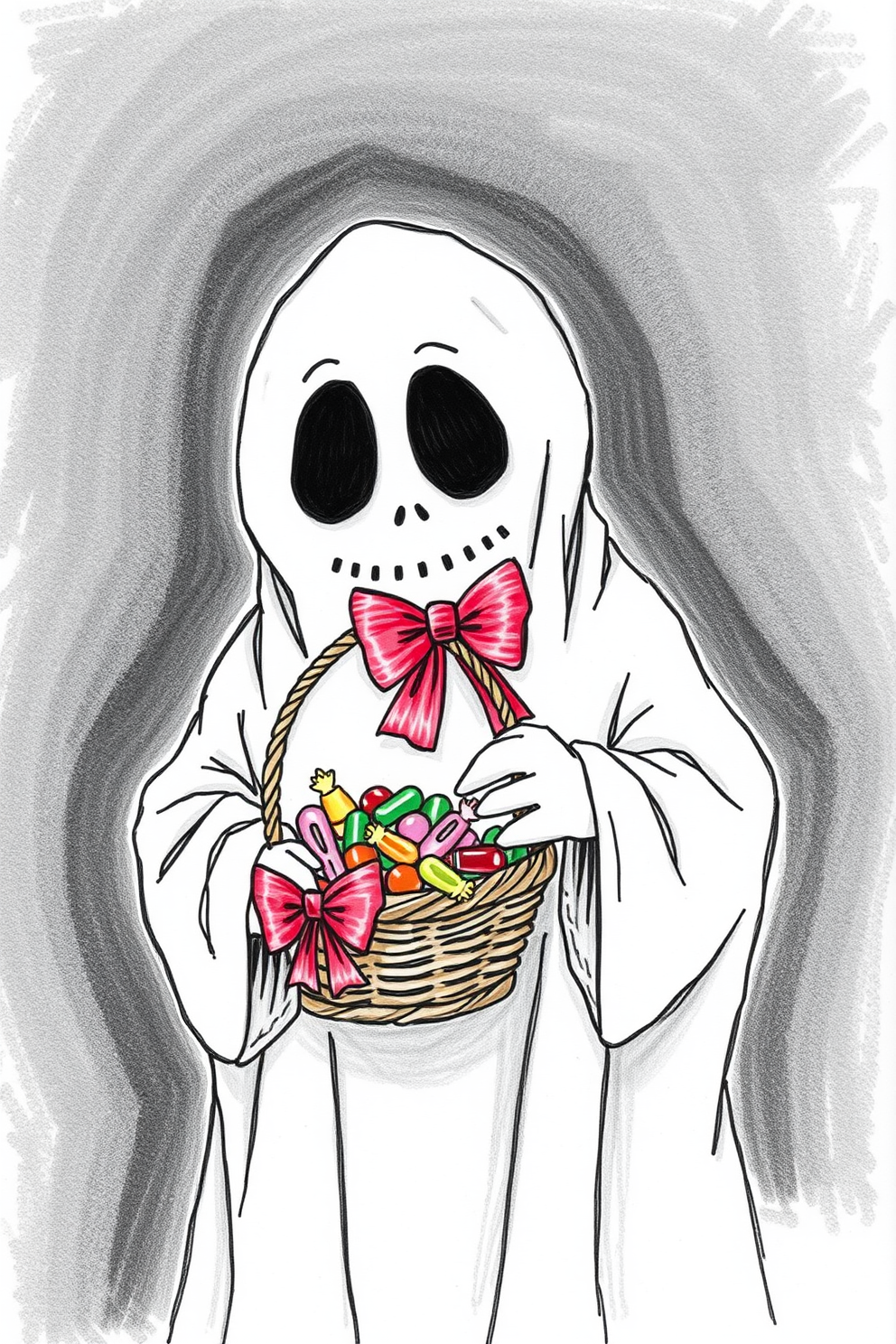 Ghostface with a candy basket drawing