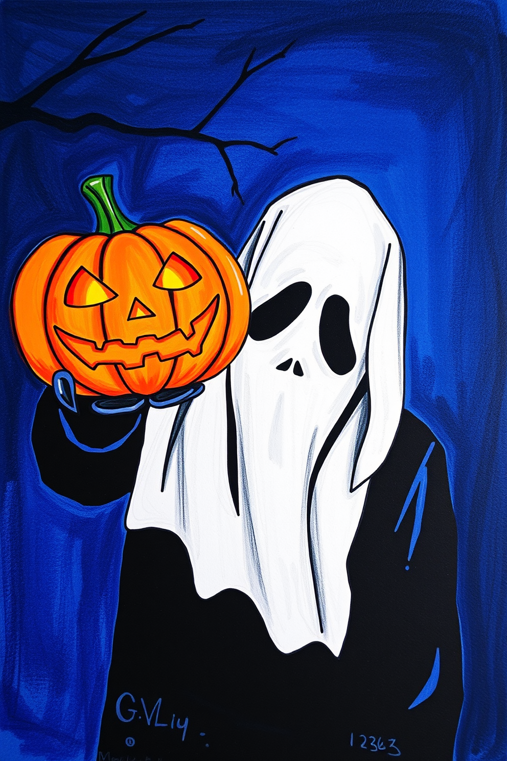 Ghostface with pumpkin drawing