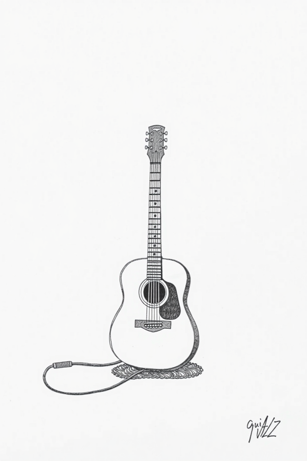 Guitar on a stage drawing