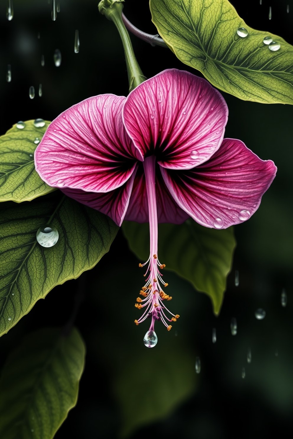 Hibiscus with Raindrops Drawing