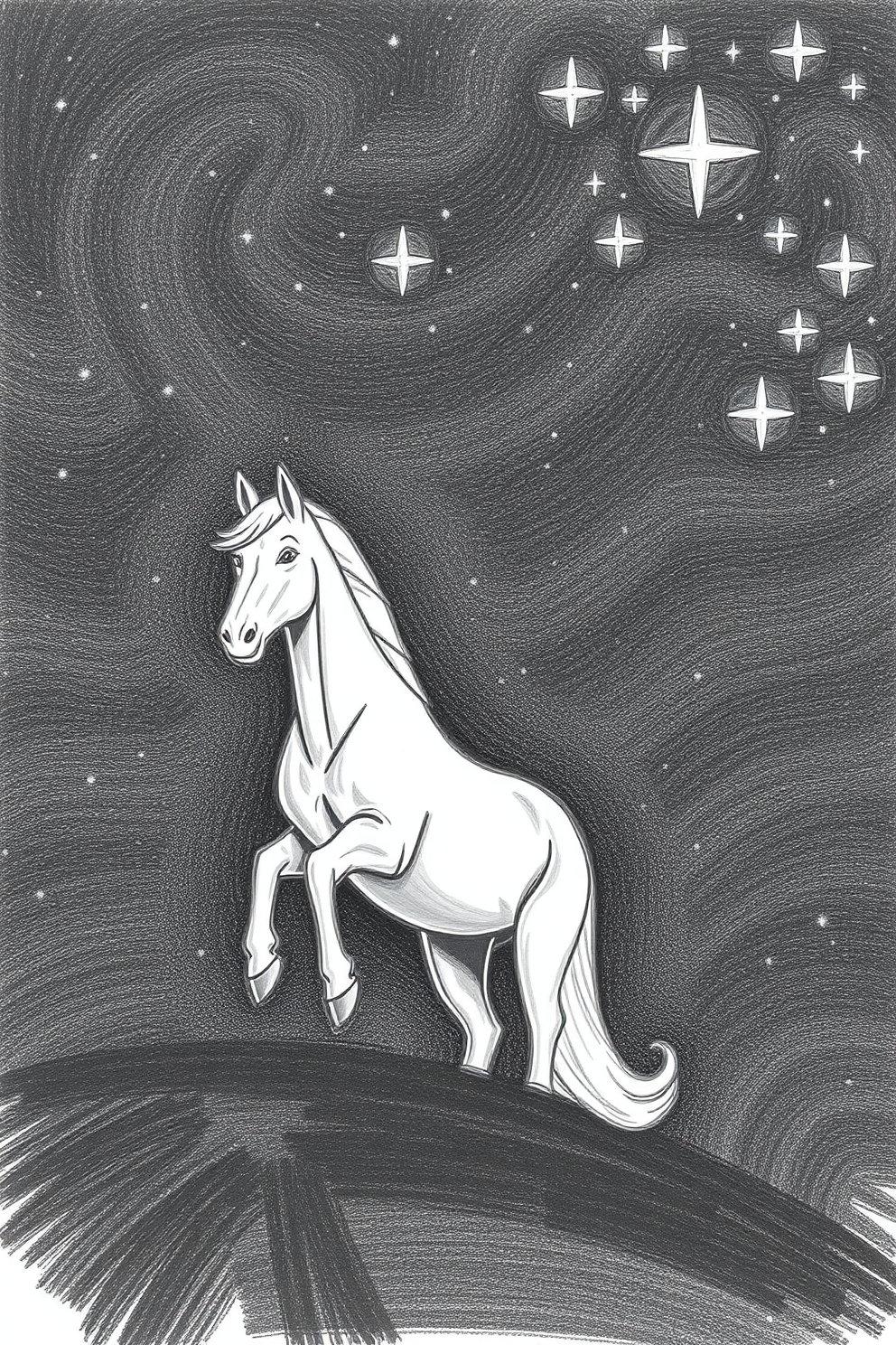 Horse in a starry sky drawing