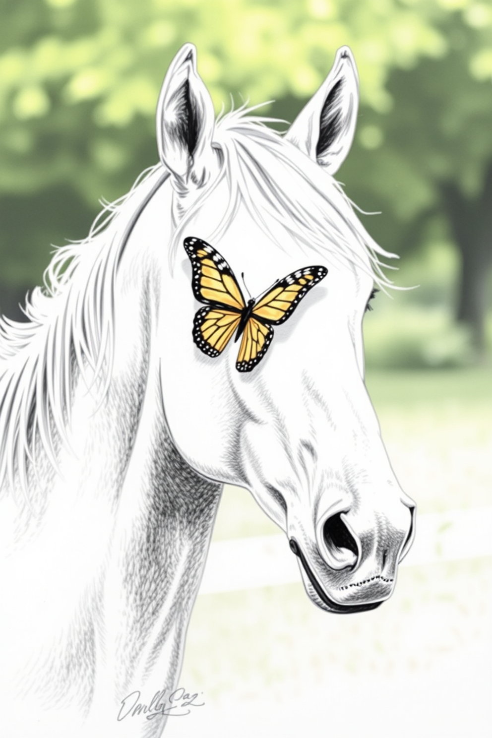 Horse with a butterfly drawing