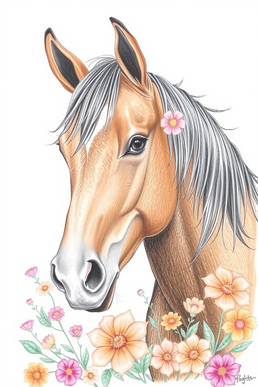 Horse with flowers drawing