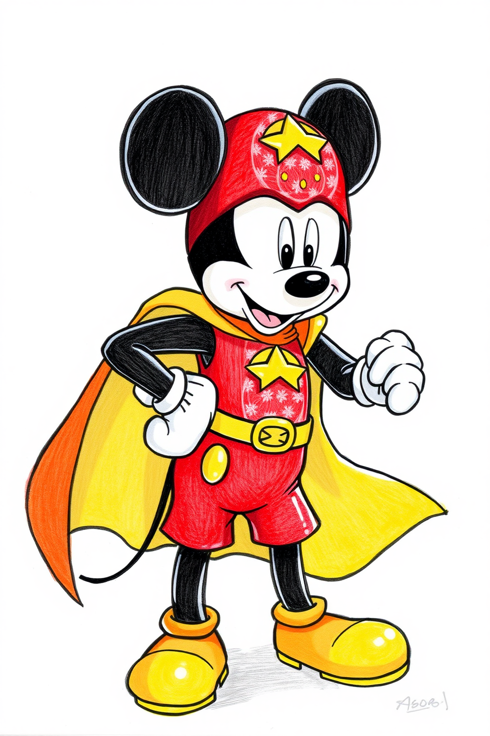 Mickey Mouse as a Superhero Drawing