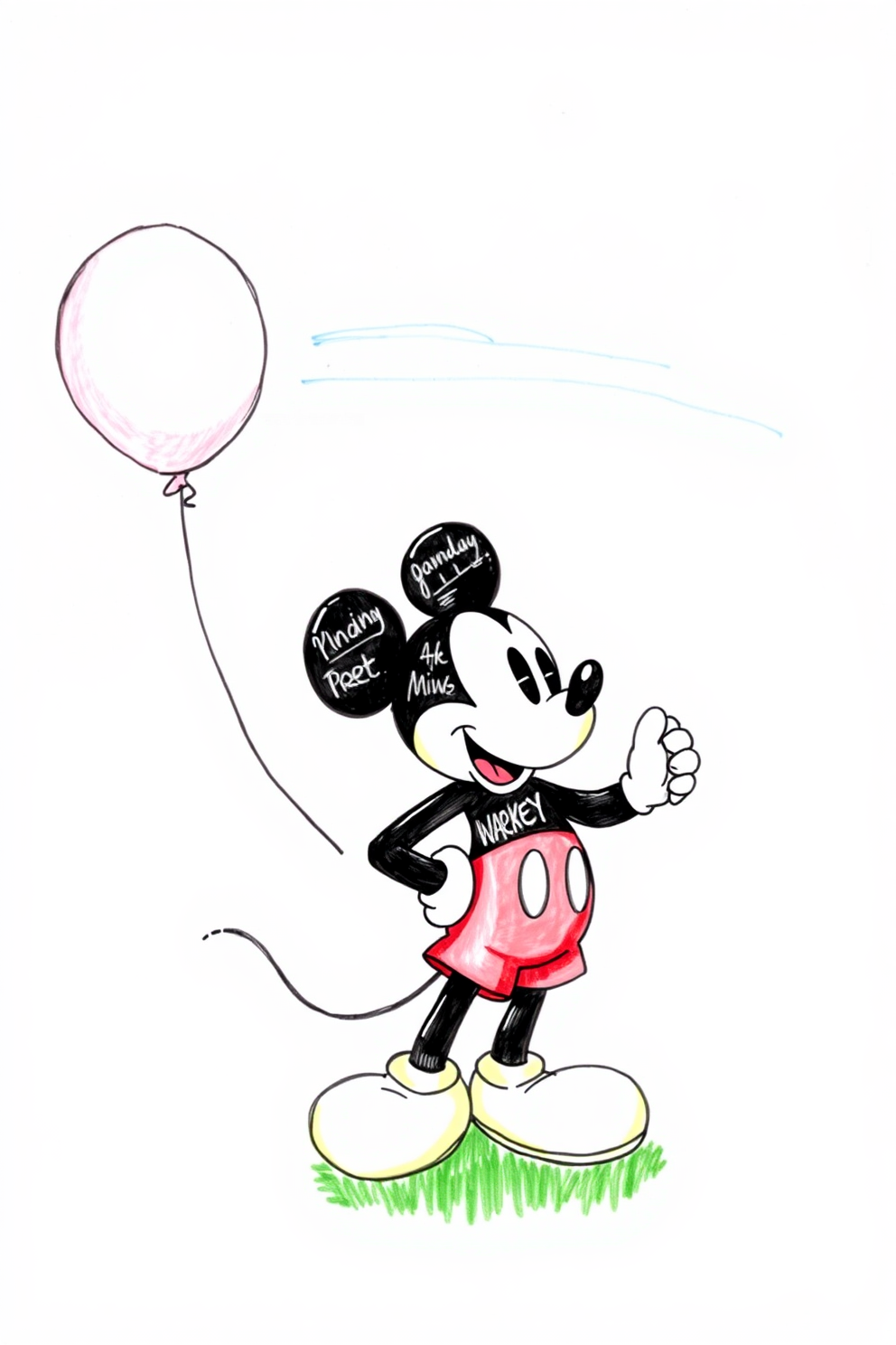 Mickey Mouse with Balloon Drawing