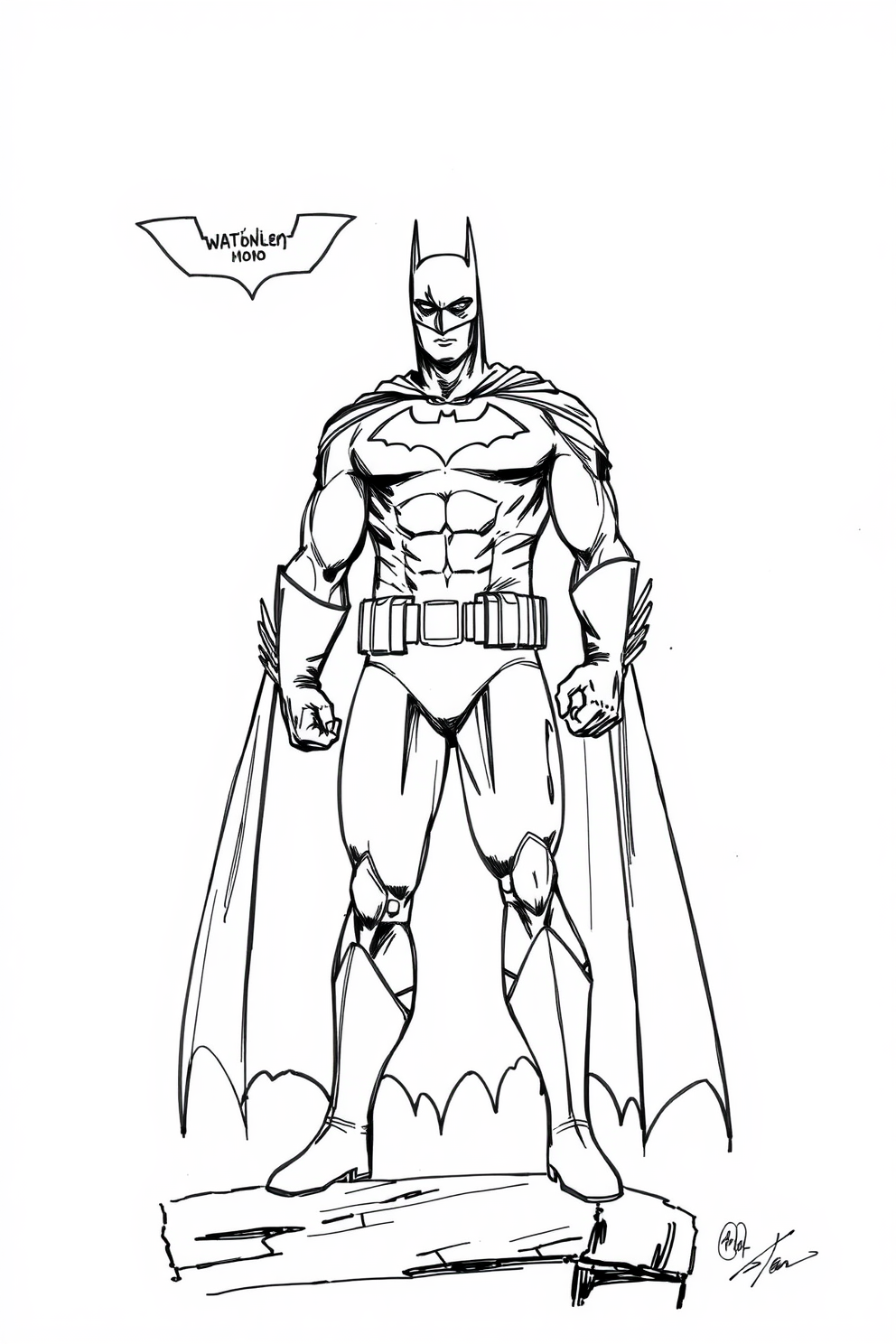 Monoline Batman with a Bat Signal Drawing