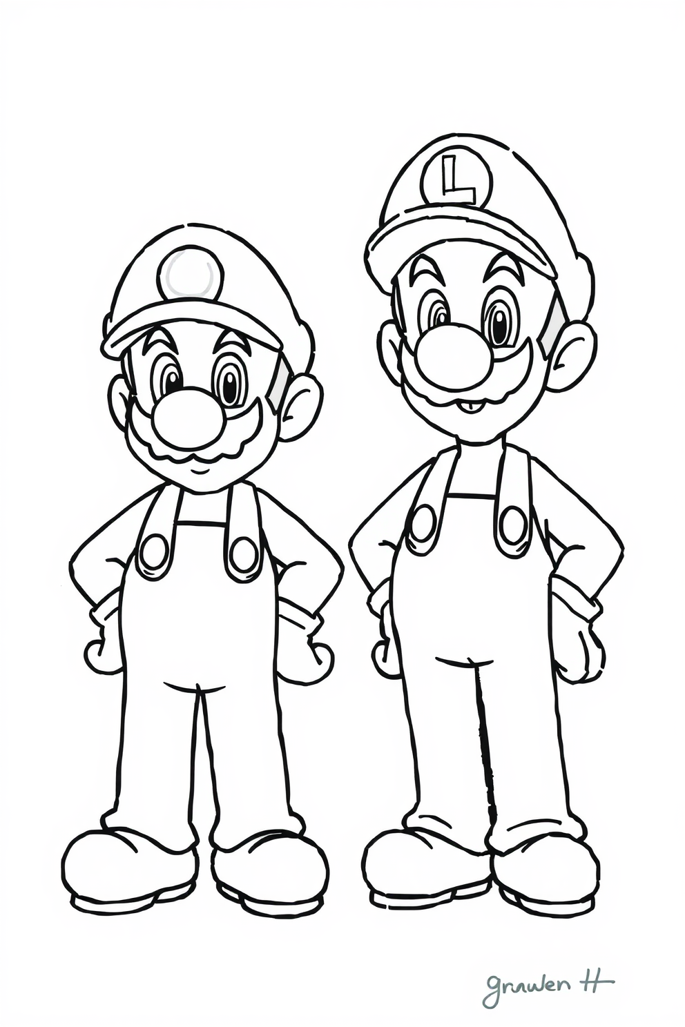 Monoline Mario and Luigi Drawing