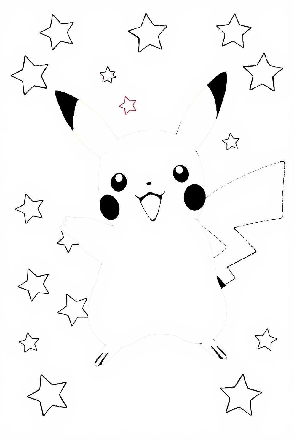 Monoline Pikachu with Stars Drawing