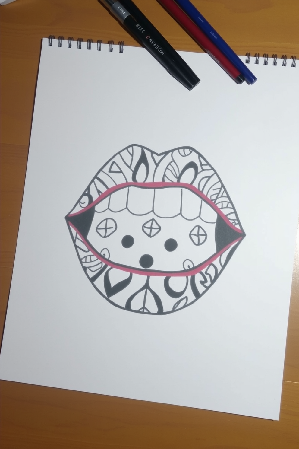 Mouth with Bold Patterns Drawing