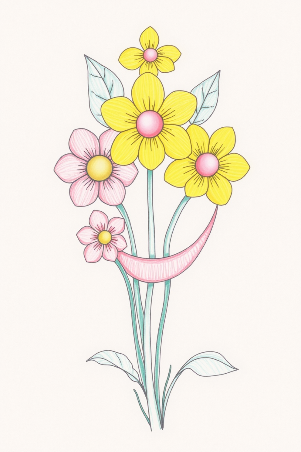 Mouth with Smiling Flowers Drawing