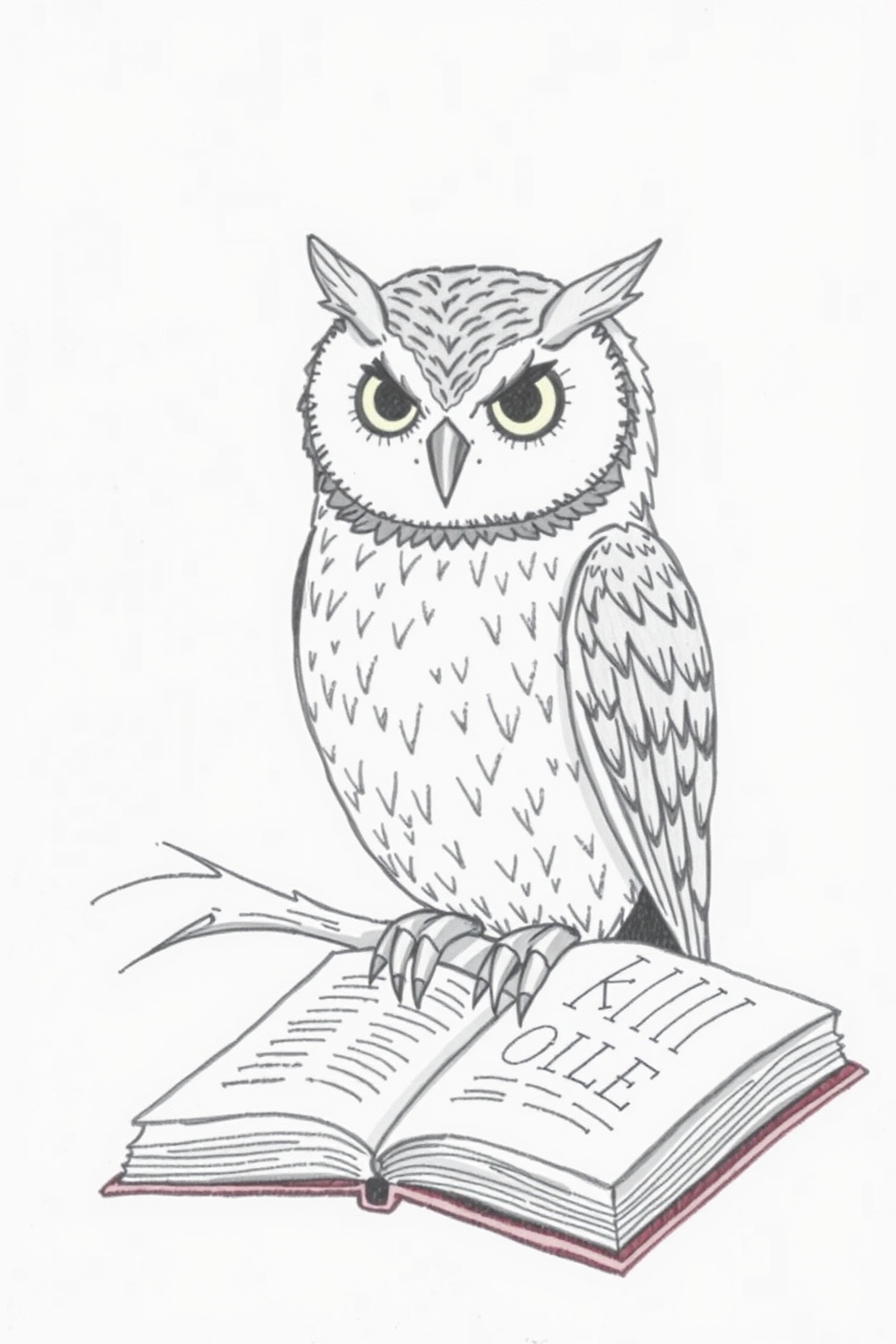 Owl with a Book Drawing