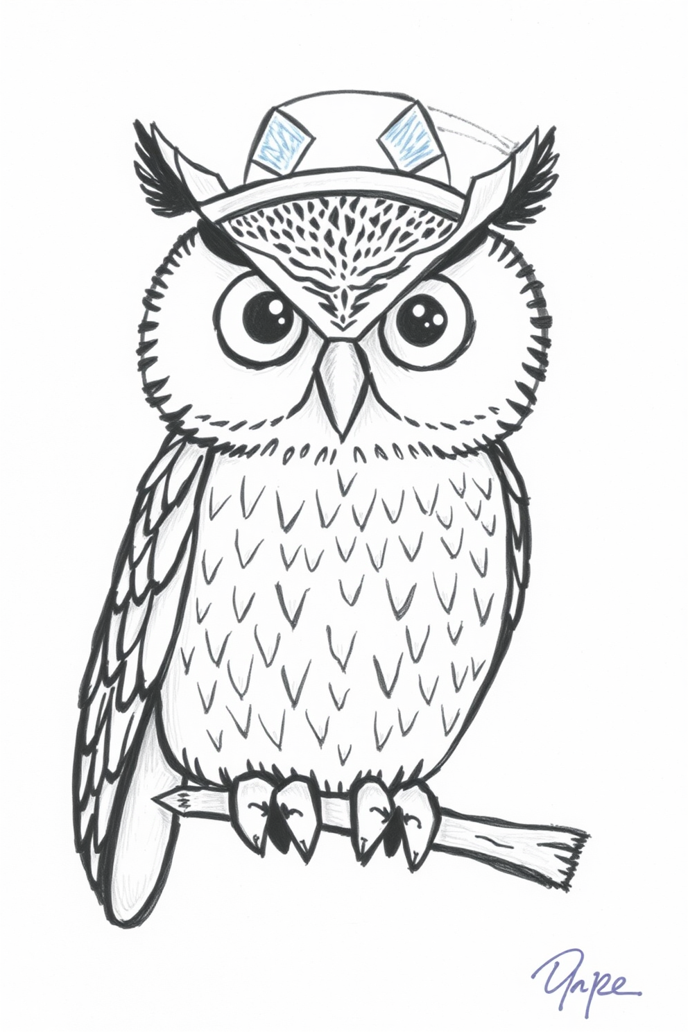 Owl with a Hat Drawing