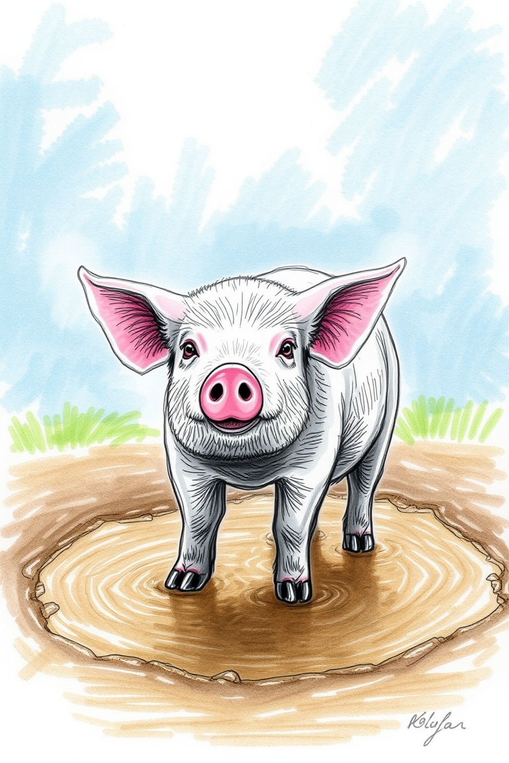 Pig in a Mud Puddle Drawing