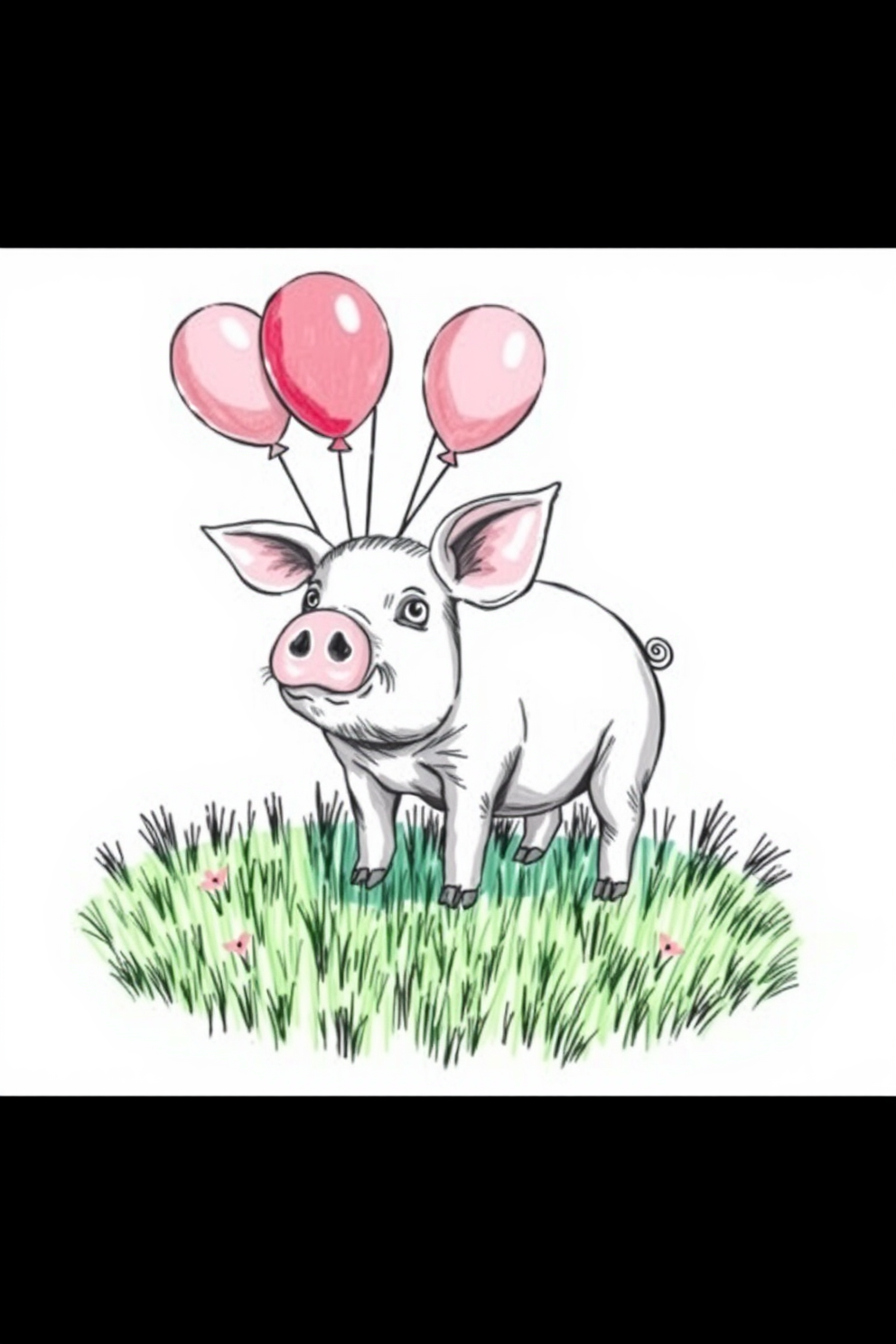 Pig with Balloons Drawing