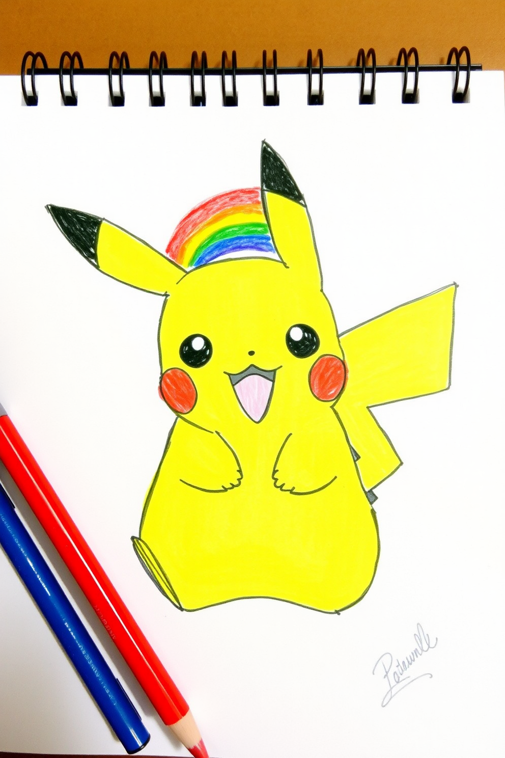 Pikachu Sketch with a Rainbow Drawing