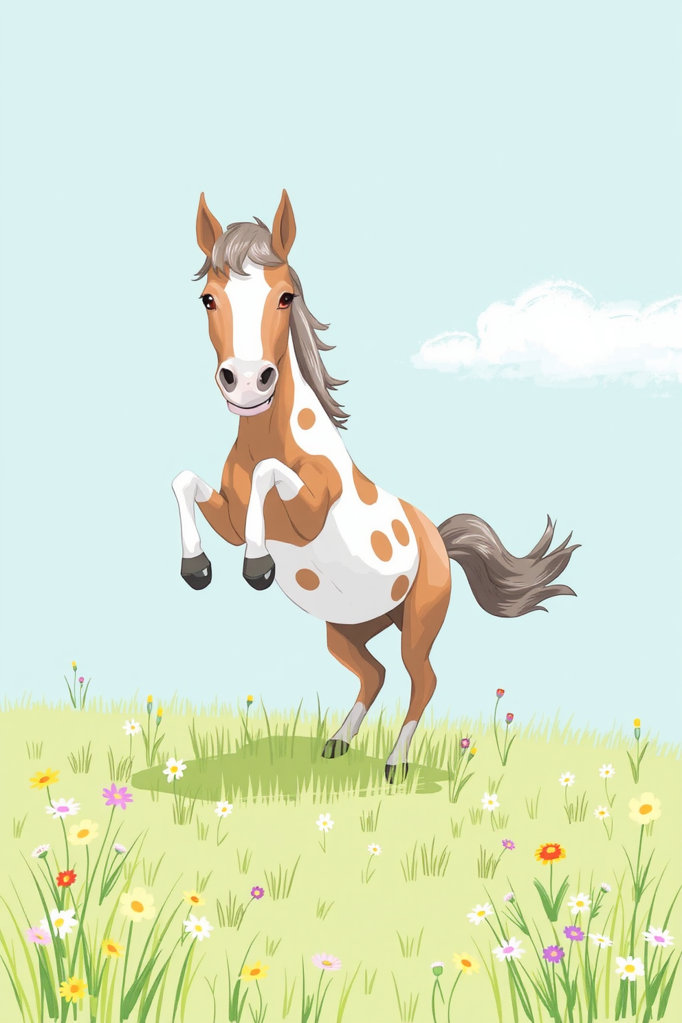 Playful horse in a meadow drawing