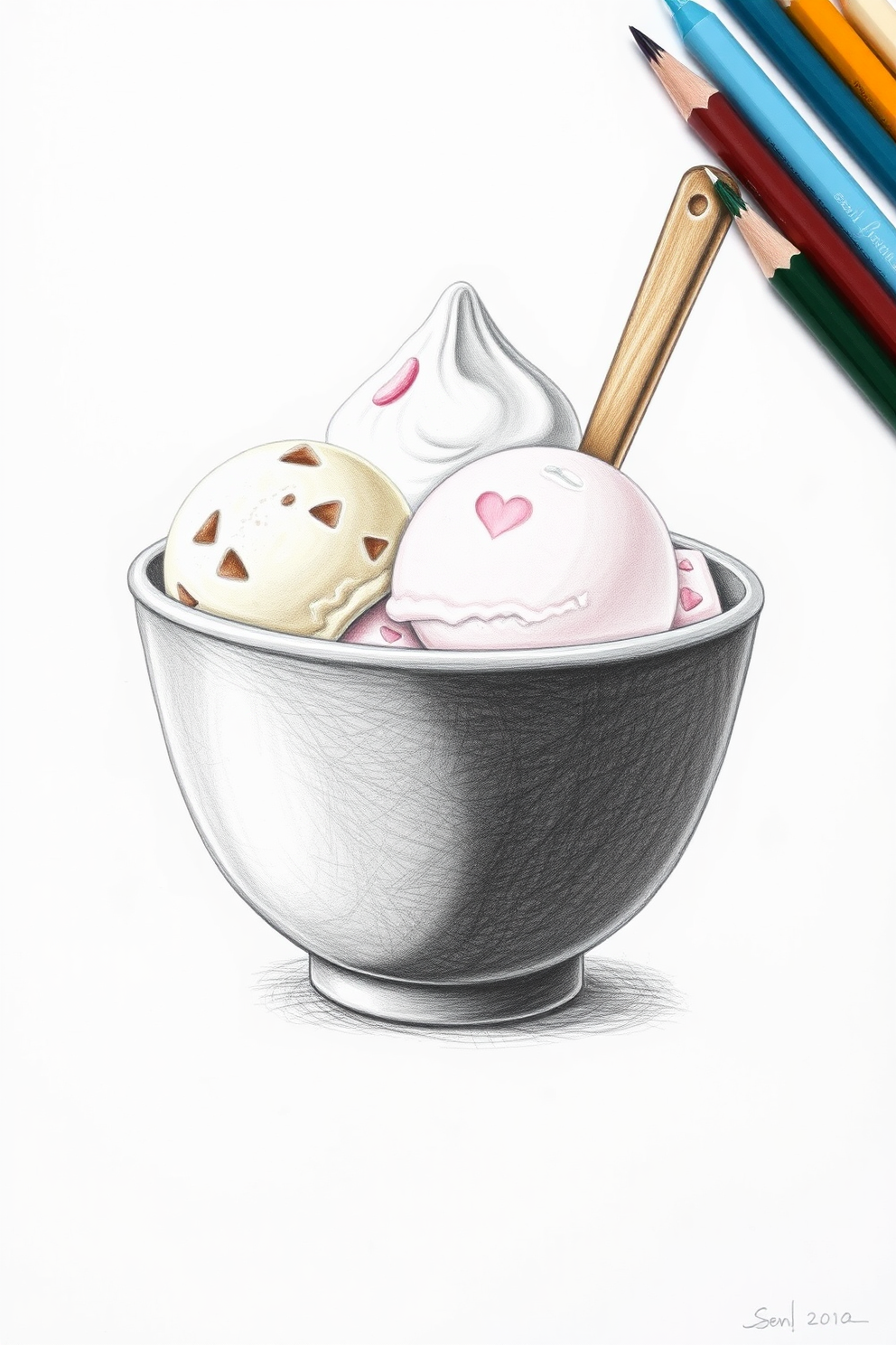 Realistic Ice Cream in a Bowl Drawing