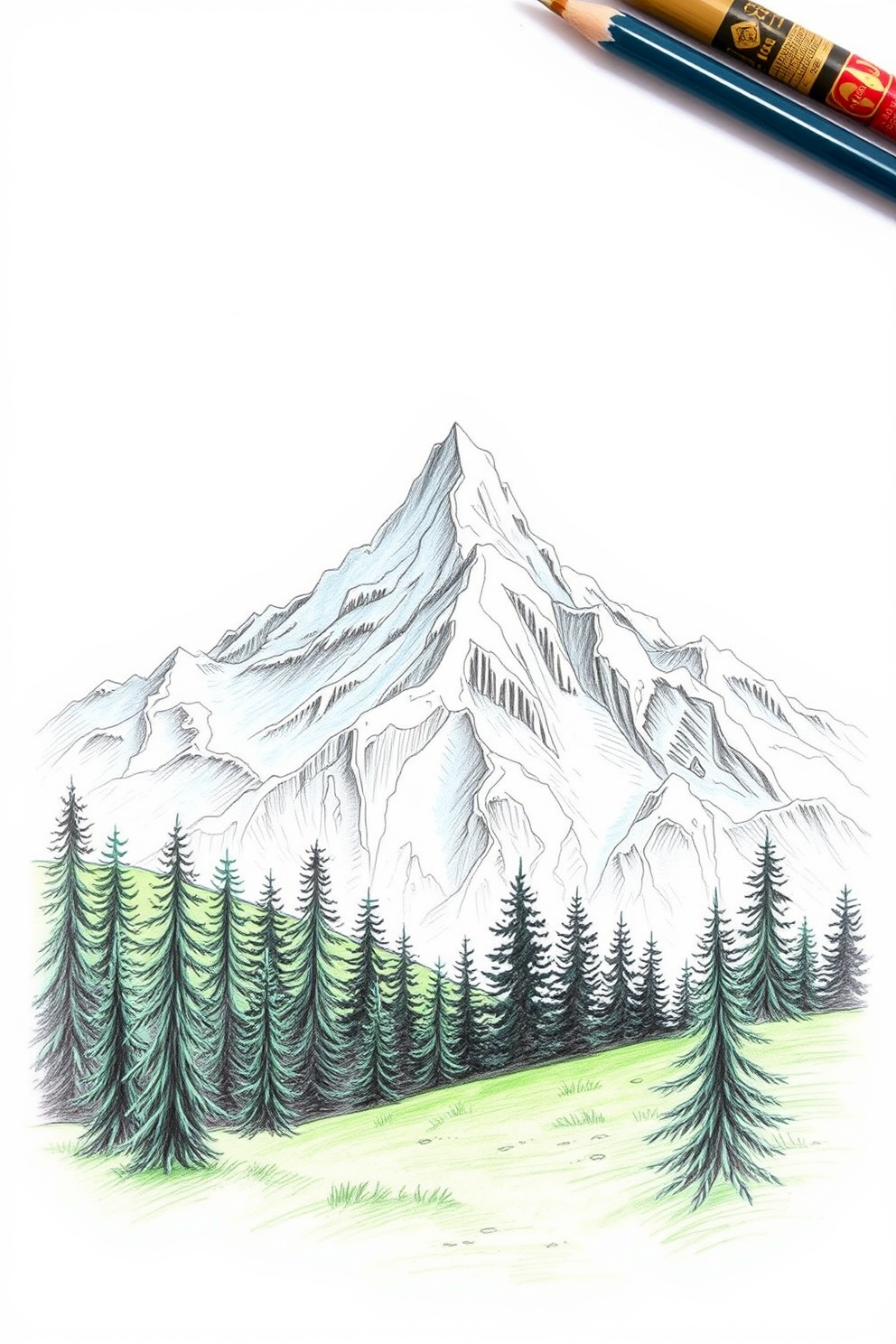 Realistic Mountain Landscape Drawing