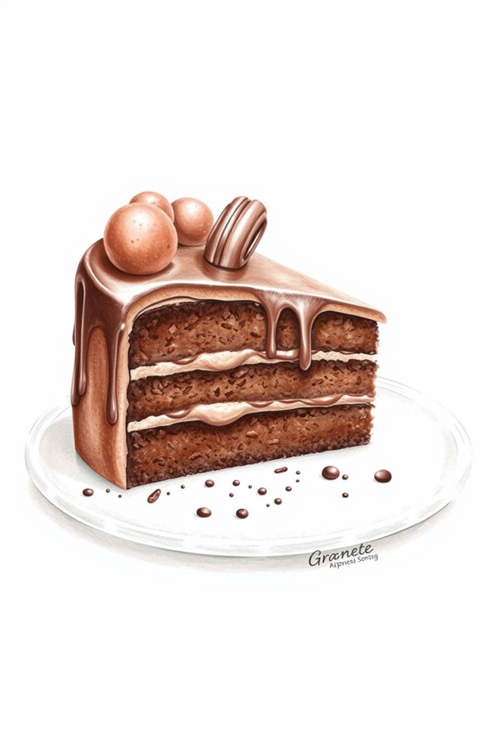 Realistic chocolate cake drawing