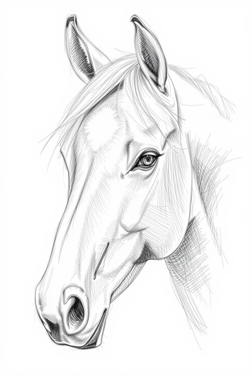 Realistic horse sketch drawing