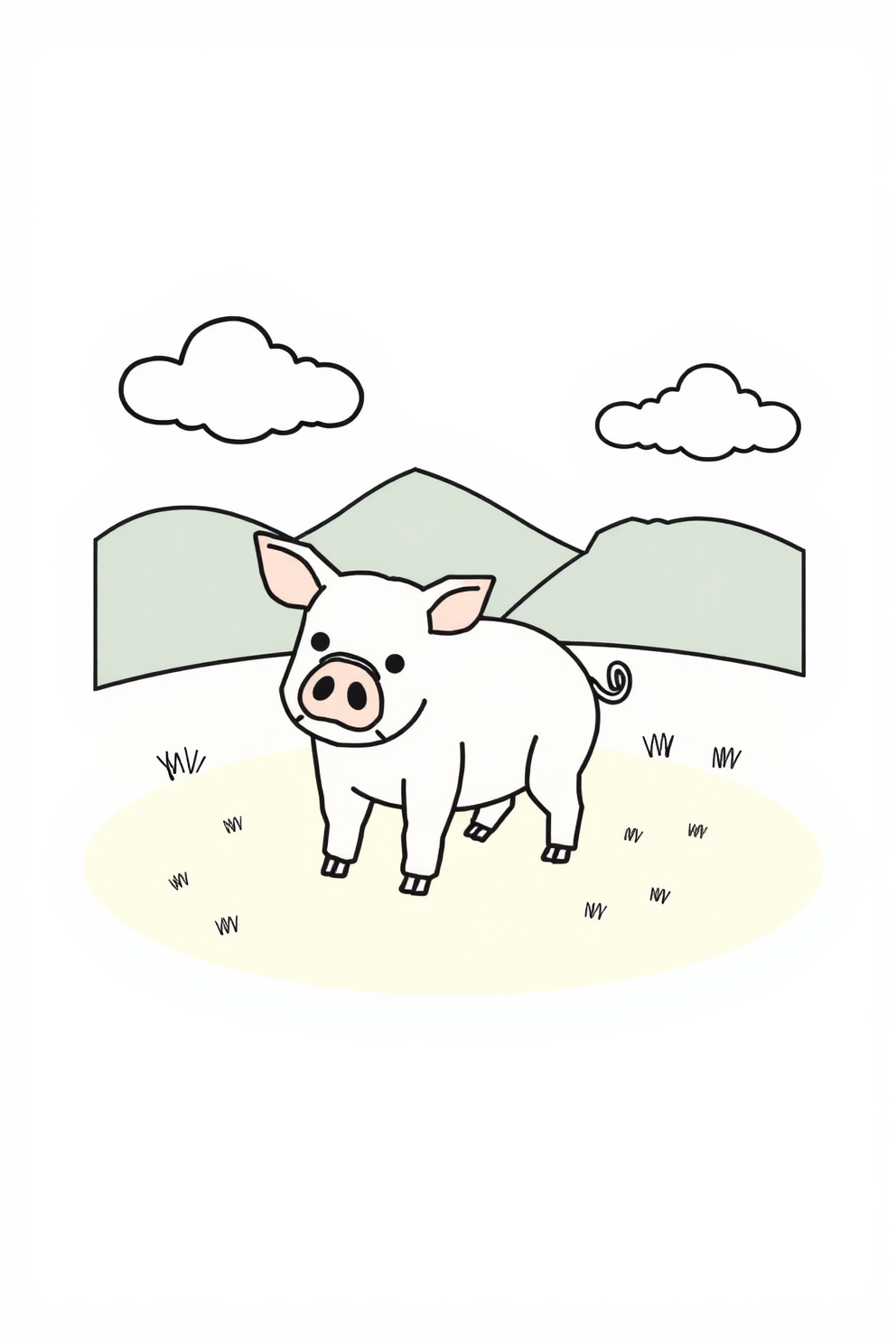 Simple Pig Line Drawing