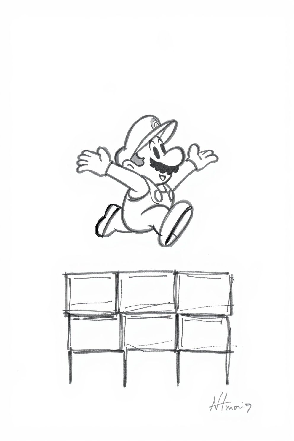 Sketch Drawing of Mario Jumping